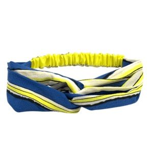 Neon Yellow Blue White Stripe Twist Headband